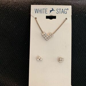 50’s Vintage White Stag /Necklace/ Earring set